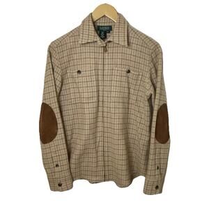 Lauren Ralph Lauren Tan Wool Check Shacket Jacket Suede ElbowHeritage Med Pet PM
